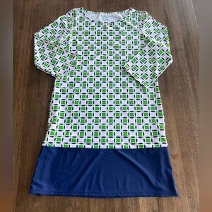 Cabana LIfe Dress White Navy Green Design Resort Wear Vacation  - Size Large